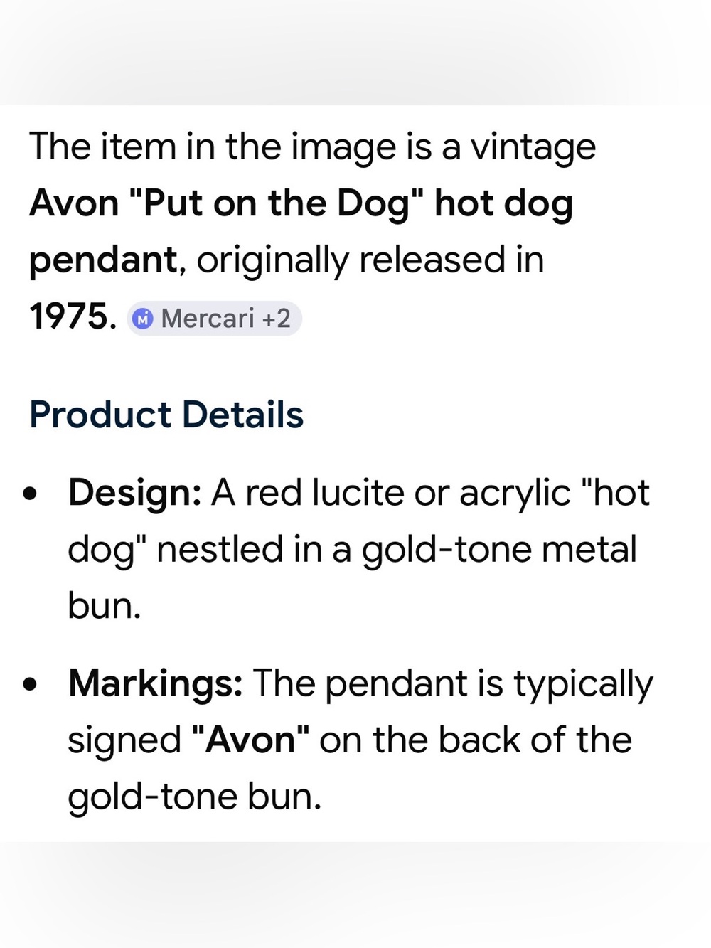 Avon 1975 “Put on the Dog” Hot Dog Charm-Collectible - Picture 6 of 7